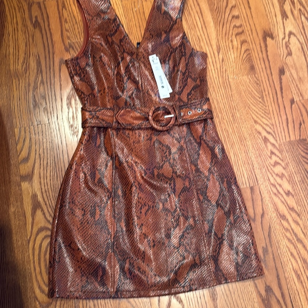 NWT Aqua pleather sleeveless camouflage dress